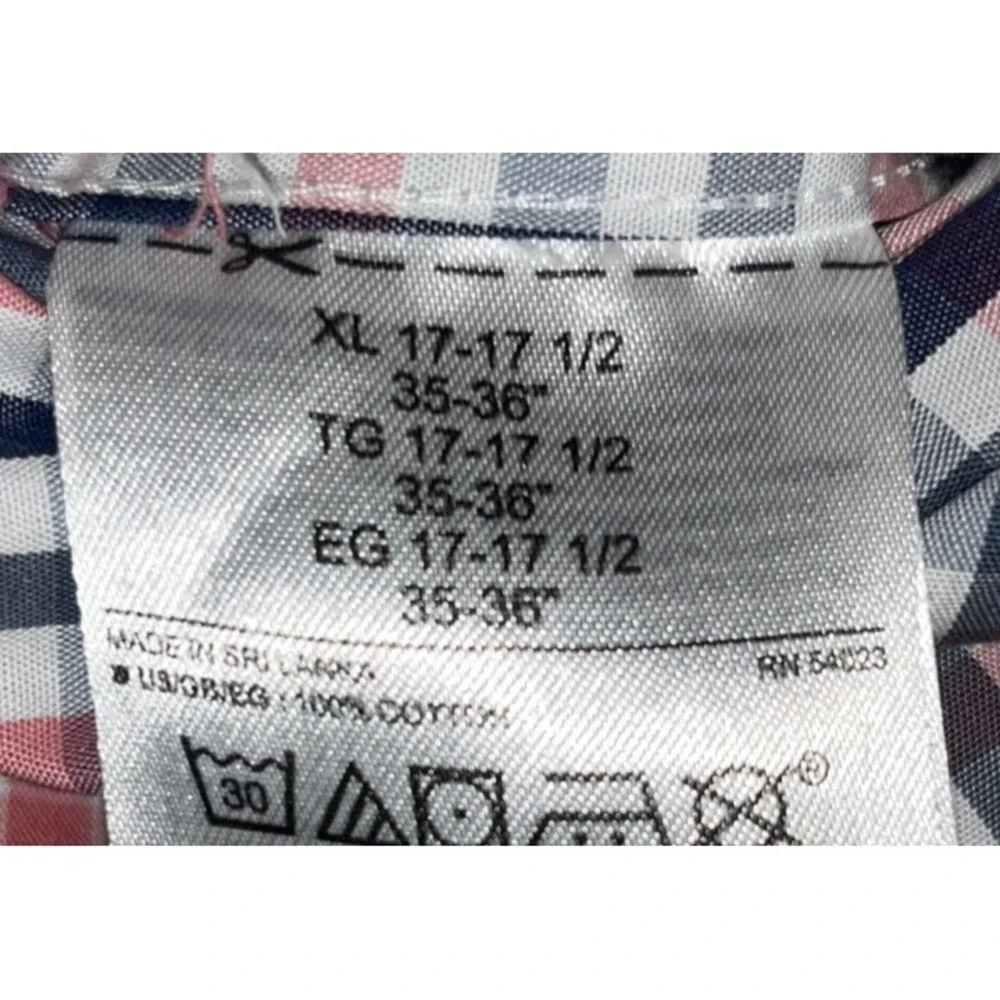 Banana Republic Shirt Men's XL 17-17.5 35-36 Red/Blue Check Non-Iron Slim Fit